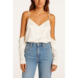 Maurie & Eve White Cold Shoulder‎ Long Sleeve Satin Cami Top